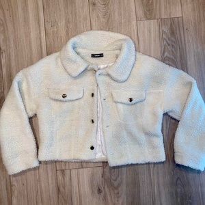 White Teddy Winter Crop Jacket